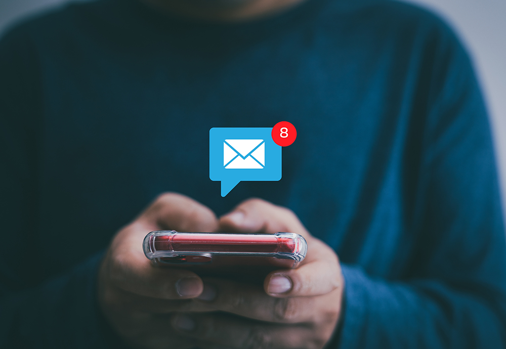 Notification,Concept,,Businessman,Holding,Smartphone,Touch,White,Newsletter,Like,E-mail